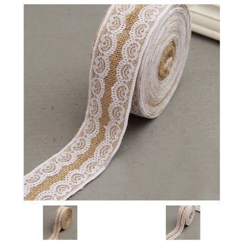 Detailhandel/engros Jute Klud Blonder Linned Roll DIY Håndlavet julepynt Håndværk 100*5cm To Flower Mønster