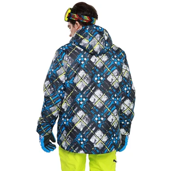 Detektor Mænd Ski jakke, Blå Print Vinter Udendørs Opbevaring Passer til Højde, Vandtæt Åndbar Ski Jakke, Varm Snowboard jakke