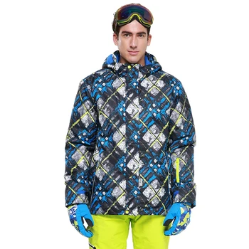 Detektor Mænd Ski jakke, Blå Print Vinter Udendørs Opbevaring Passer til Højde, Vandtæt Åndbar Ski Jakke, Varm Snowboard jakke