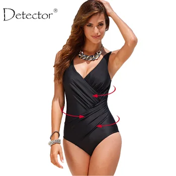 Detektor Plus Size Badetøj Til Kvinder Et Stykke Badedragt Print Solid Badetøj Stor Størrelse Vintage Retro Swimsuit Badetøj Sort