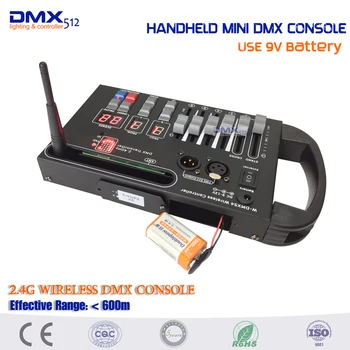 DHL Gratis fragt Håndholdte MINI 54ch wireless dmx-konsol for hjem KTV DJ scene lys kan bruge 9V batteri fase belysning konsol