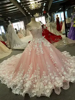 Diamant Tyl Vintage Brudekjole 2018 Vestidos de Noivas Perler Pink Blomster Bride Kjoler skræddersyet Princesa Bryllup Operationskitler