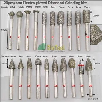 DIATOOL 20pcs Galvaniseret Diamant Slibning Hoveder #46 Monteret Point Rotary Gravering Værktøj