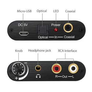 Digital til Analog Audio Converter Adapter Koaksial Optisk Toslink Signal til Analog RCA-Converter DAC Med Volumen Kontrol Adapter