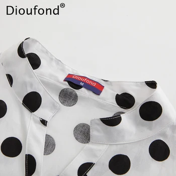 Dioufond Kvinder Polka Dot Hvid Sort Bluse Shirt med Lange Ærmer V-hals, Casual Løs Bluser En Lomme, Mode Toppe 2017 Ny