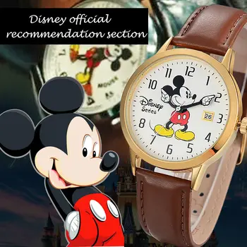Disney Mærke Mickey Mouse Kvinder Ure til Damer, Mænd læder Quartz Ure Børn Ure til piger drenge Originale gaveæske