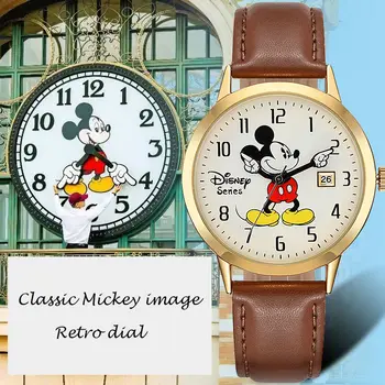 Disney Mærke Mickey Mouse Kvinder Ure til Damer, Mænd læder Quartz Ure Børn Ure til piger drenge Originale gaveæske