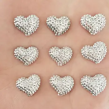 DIY 300pcs Harpiks sølv hjerte ELSKER Hjemme tilbage Bryllup dekoration håndværk knapper D733*10