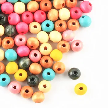 DIY 6/8/10mm Træ-Perler Mixe Farve Maleri Farvning Runde Træ Perler til smykkefremstilling