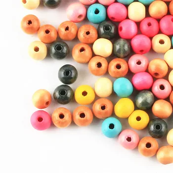 DIY 6/8/10mm Træ-Perler Mixe Farve Maleri Farvning Runde Træ Perler til smykkefremstilling