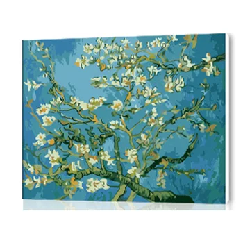 Diy digitale maleri af tal billederne væggen hånd malet lærred maling kunst grene af en mandel træ i blomst
