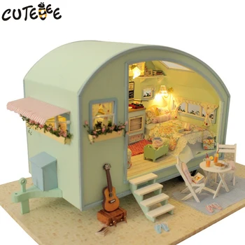 DIY Dukke Hus, Træ-dukkehuse Miniature dukkehus Møbler Kit Legetøj til børn Gave at rejse i Tiden dukke huse A-016