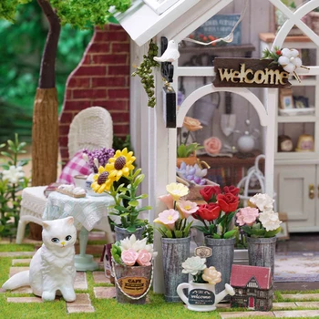 DIY Dukke Hus, Træ-dukkehuse Miniature dukkehus Møbler Kit Legetøj til børn Gave dukke huse Solskin Drivhus A-063
