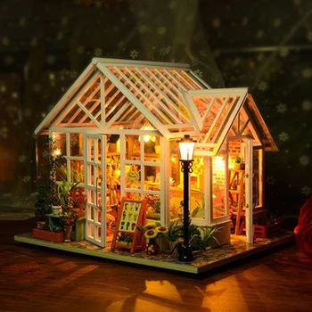 DIY Dukkehus i Træ Dukke Huse Miniatures for dukker, dukkehus Møbler Kit dukke huse Legetøj til Børn Gave Sosa Drivhus