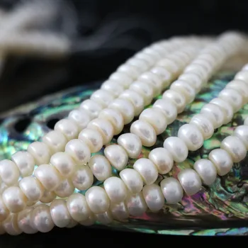 Diy gave hvid 7-8mm naturlige ferskvands perle løs abacus perler af høj kvalitet diy løs smykker at gøre 15inch B1346