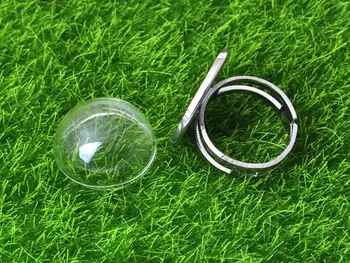 DIY Sølv Tone Justerbar Ring med 20mm Klart Glas Kuppel Terrarium 1/2 Flaske Globe