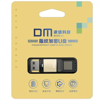 DM PD061 USB3.0 64GB U Disk Storage-Enhed, Flash-Drev, Pen-Drev med Fingeraftryk Kryptering Funktion Gylden / Blå Farve