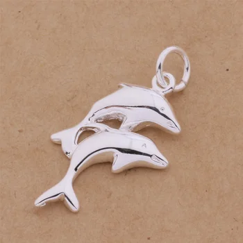 Dobbelt delfiner lyse sølv forgyldt halskæde til kvinder sølv vedhæng Smykker gratis fragt dejlige gaver, Smykker GY-AN359