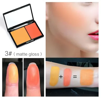 Dobbelt Farver Highlighter Pulver Blush Paletten Makeup 3D Ansigt Blusher Blush Sojamælk Mat Perle Blush Rouge Ansigt Kontur Kosmetiske