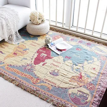 Dobbelt sider reversible verdenskort mønster bomuld tæppe, holdbare bærbare talsmanden , sofa dækning, pet tæpper ,væg-dækning