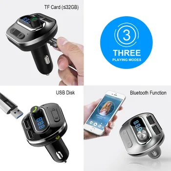 Dobbelt USB Bil Oplader 5V 2.1 EN Bluetooth FM-Senderen Bil Modulator Bil-MP3-Afspiller TF/SD-Hukommelseskort, USB-LCD-Bil Tilbehør T19