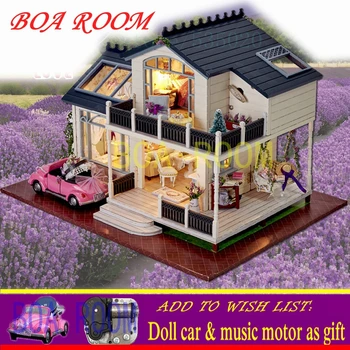Doll House Poppenhuis Casa De Boneca Romantisk Provence lavendel Miniature Model Træ Legetøj Møbler Konvertible Dukkehus A032