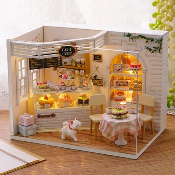 Doll House Poppenhuis Håndlavet Miniature Casa De Boneca DIY-toy Fødselsdag Dukkehus arbejde i hånden Julegaver Kat Kage Dagbog ZH014