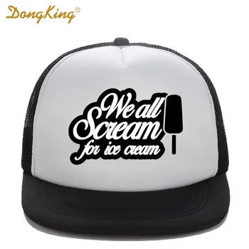 DongKing Børn Trucker Hat Vi Alle Scream For Ice Cream Trykt Dreng Pige Barn Barn Trucker Caps Top Kvalitet Mesh Baseball Cap