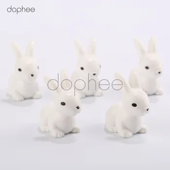 Dophee 5pcs Kanin miniature havemøbler hare Figur dyr hjem tilbehør til udsmykning, Indretning plastik legetøj Gave Til Børn