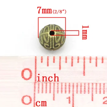 Doreen Max hot - Spacer Perler, Runde, Antik Bronze Mønster Hugget 7mm Diameter,Hul:Ca 1mm,50stk (K02618)
