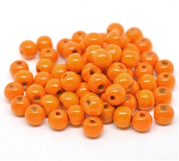 DoreenBeads 200 Orange Farvet Runde Træ Spacer Perler 10x9mm (B13662), yiwu