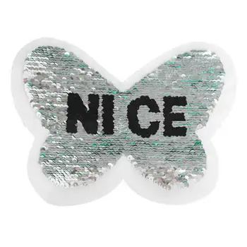 DoreenBeads Sølv Farve Grøn Ændre Farve Sequined Patch Butterfly Reversible Applique Sweater Beklædningsgenstand Tilbehør 17*13cm 1PC