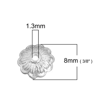 DoreenBeads Zink-Baseret Legering Sølv Tone DIY Perler Caps Blomst (Passer Perler-Størrelse: 6mm Dia.) 8mm( 3/8