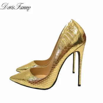 DorisFanny 2017 part guld bryllup sko kvinder spids tå sexy høje hæle pumper store lille størrelse