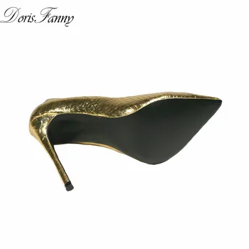 DorisFanny 2017 part guld bryllup sko kvinder spids tå sexy høje hæle pumper store lille størrelse