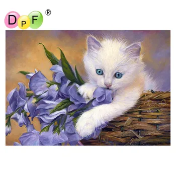 DPF 5D DIY Diamant maleri diamant Broderi Mosaik Lilla blomst kat Rhinestone cross stitch dyr maleri