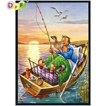 DPF DIY båden til at fiske 5D diamant maleri cross stitch håndværk diamant broderi home decor diamant mosaik fuld pladsen