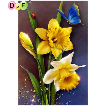 DPF DIY diamant maleri cros sy Gule blomster og sommerfugle home decor mosaik kit diamant broderi håndværk fuld pladsen