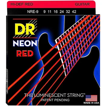 DR K3 Hi-def Neon Rød Selvlysende El-Guitar Strenge, Lys 09-42 eller Mellemlang 10-46