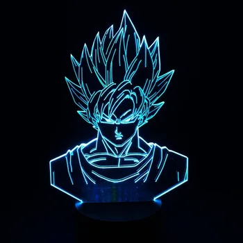 Dragon Ball Z Super Saiyajin Gud Goku Action Figurer 3D bordlampe 7 Farve Skiftende Nat Lys til Drenge Børn Gaver