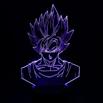 Dragon Ball Z Super Saiyajin Gud Goku Action Figurer 3D bordlampe 7 Farve Skiftende Nat Lys til Drenge Børn Gaver