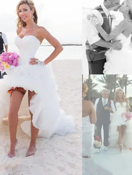 Dressv brudekjoler til Stranden brudekjoler til 2017 Høj Front Lav Ryg Hævede Dejlige Bryllup Part Kjoler hvid Brude Kjole brudekjoler til stranden brudekjoler