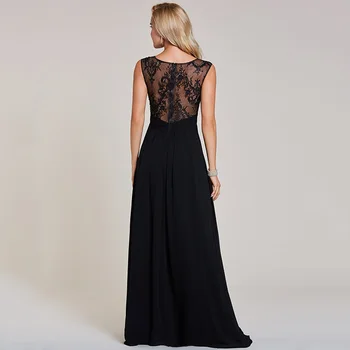 Dressv sort aftenkjole billige ærmeløs en linje halsudskæring lynlås op ærmeløs bryllupsfest formelle aften kjoler