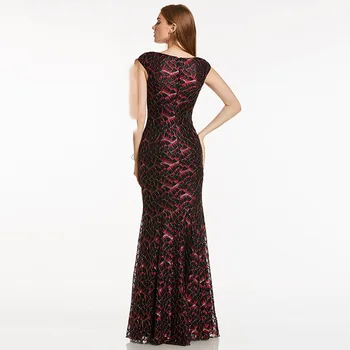 Dressv sort lang kjole til aften i billige scoop cap ærmer lace havfrue-gulvtæppe længde wedding party formel kjole aften kjoler