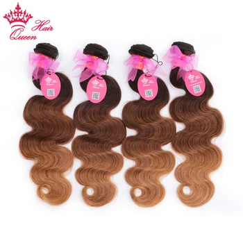 Dronning Ombre Hair Brazilian Hår Body Wave #2/6/27 Menneskehår Weave Bundter Del 3 Bundter 3 Tone Remy Hair Extensions