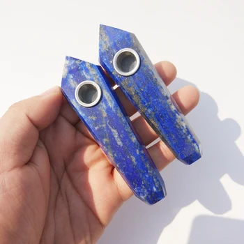 Drop Shipping engros Naturlige Lapis Lazuli Crystal Ryger Pibe + si kvarts sten healing wand Gratis Fragt X14