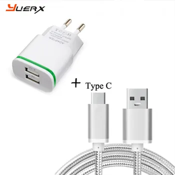 Dual USB EU Plug Oplader Adapter & 1M Type C Opladning Kabel til ZTE Nubia N1 / Z11 / Z11 Max / Z11 Mini Rejse Oplader