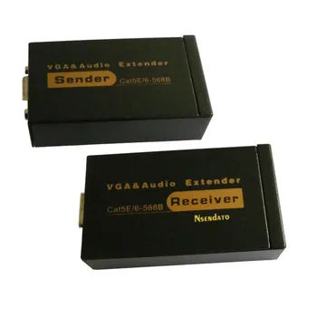 Dual-Video, VGA Extender 100M med Lyd Cat 5e/6 VGA-UTP Extender Sender Reciver for Skærme, Projektor HDTV