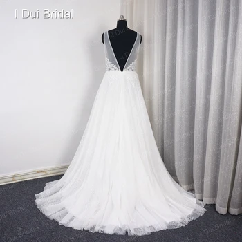Dyb V Sexede Kjoler til Bryllup Lave for-og Bagside Pearl Crystal Beaded Blonde Brudekjole Factory Custom Made Real Foto