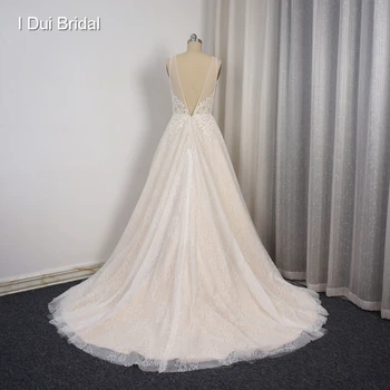 Dyb V Sexede Kjoler til Bryllup Lave for-og Bagside Pearl Crystal Beaded Blonde Brudekjole Factory Custom Made Real Foto
